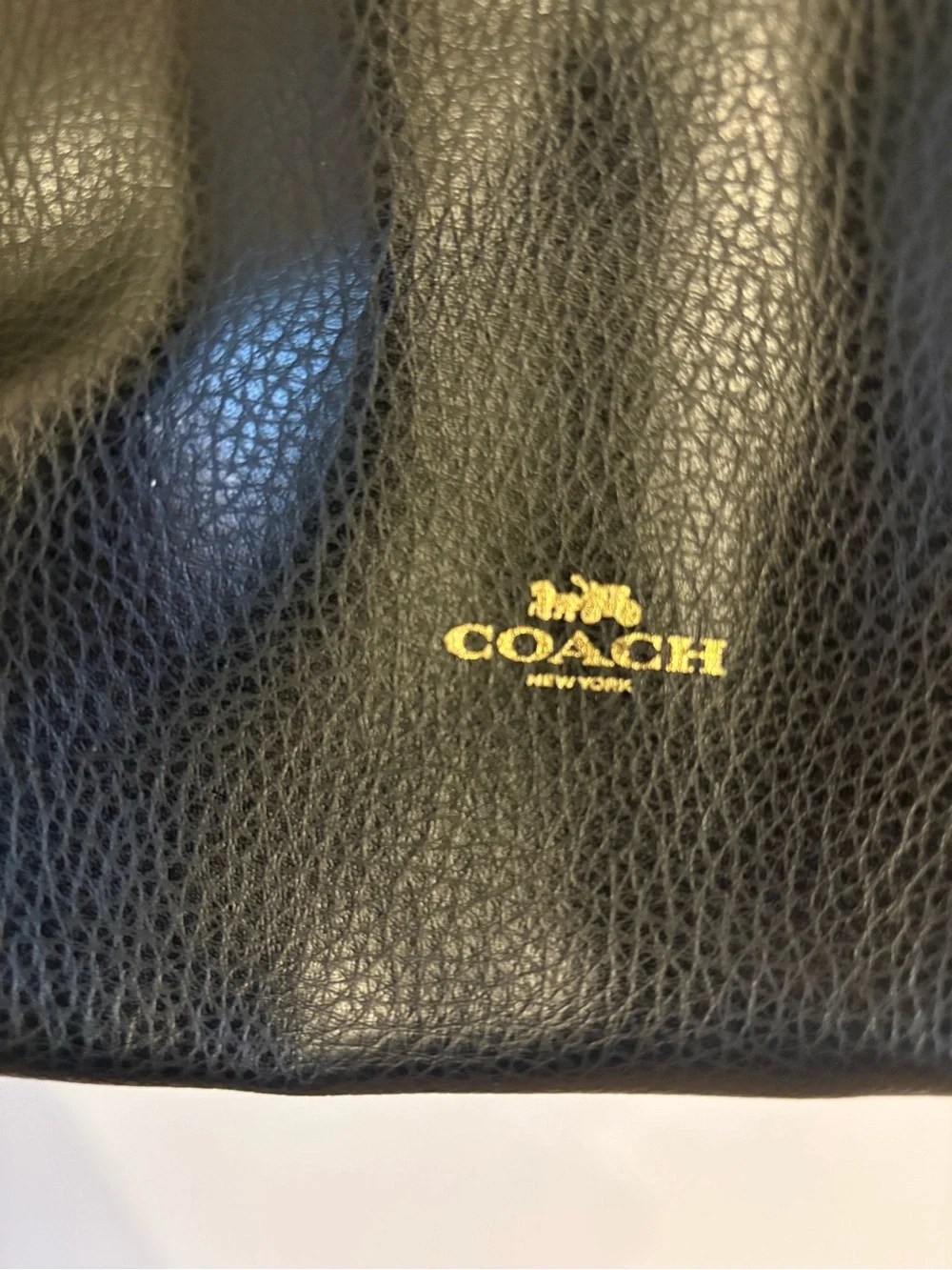 Coach Black Leather Tote with Gold Tag Accent
